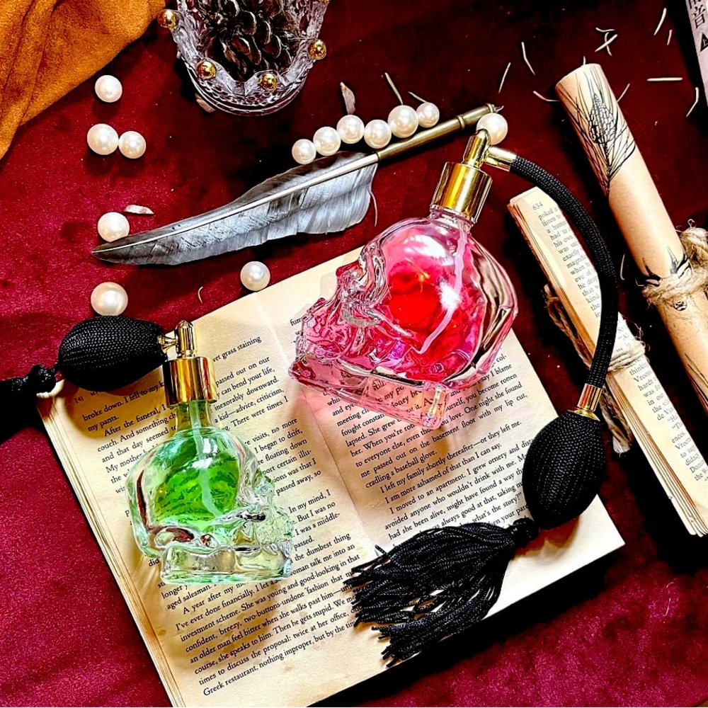 Set of 2 Skull Perfume Mist Spray Bottles